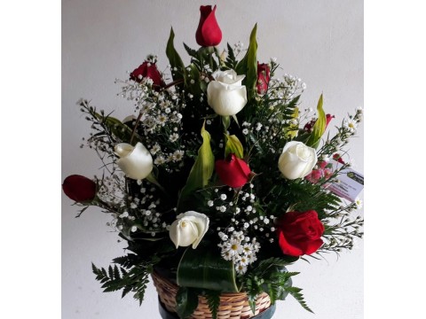 Canasta Rosa Roja y Blanca